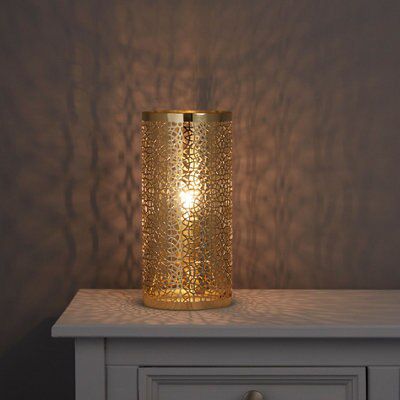 Myla Metalwork Matt Gold effect Cylinder Table lamp