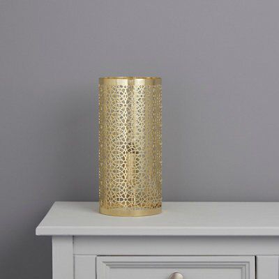 Myla Metalwork Matt Gold effect Cylinder Table lamp
