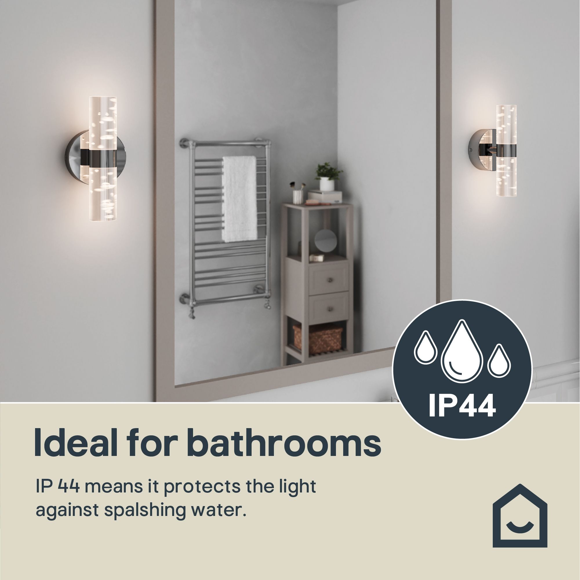Myvat Bubble Silver Chrome effect Double Wired Bathroom wall light