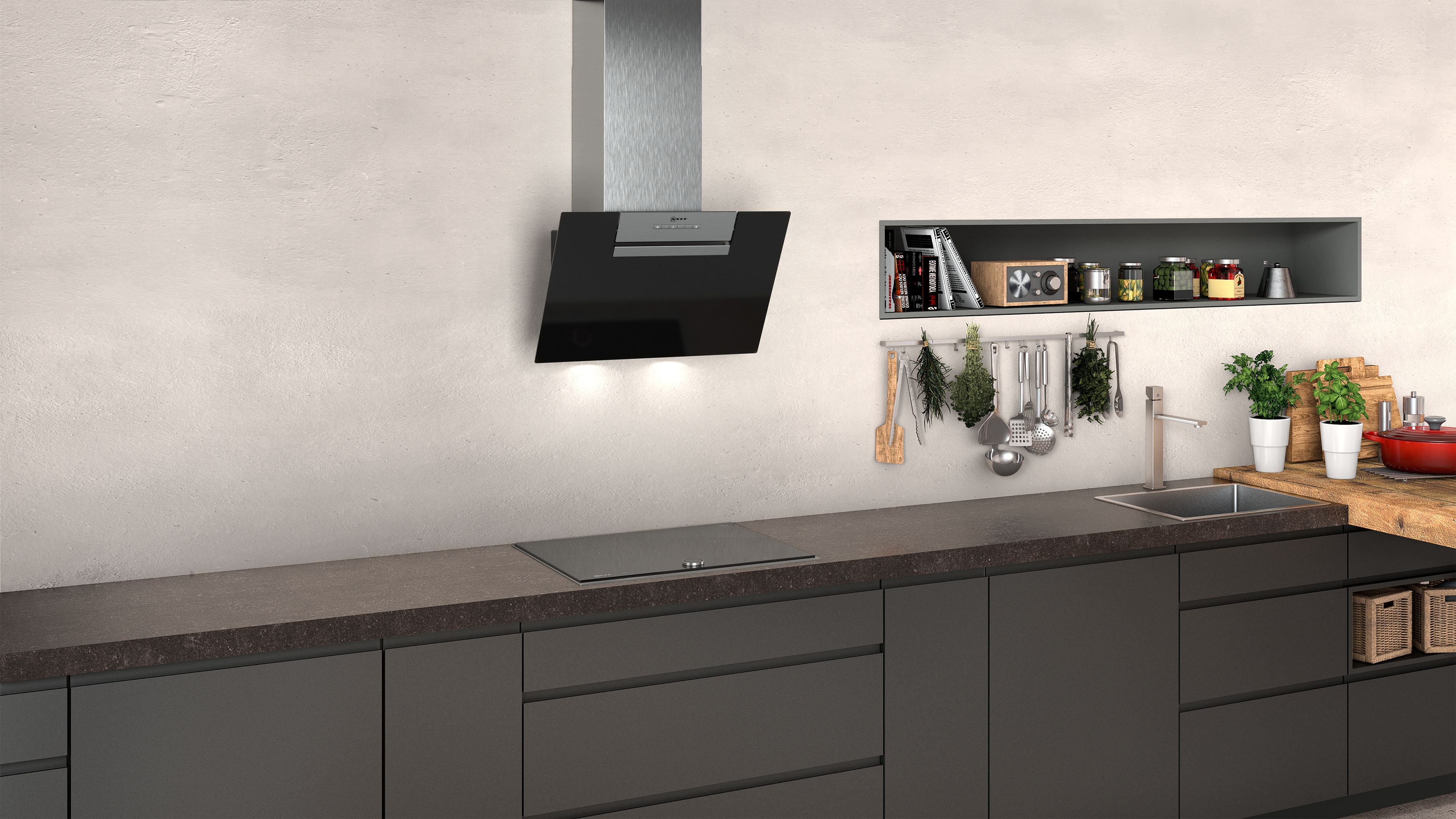N30 D65IEE1S0B Stainless steel Angled Cooker hood (W)60cm - Black