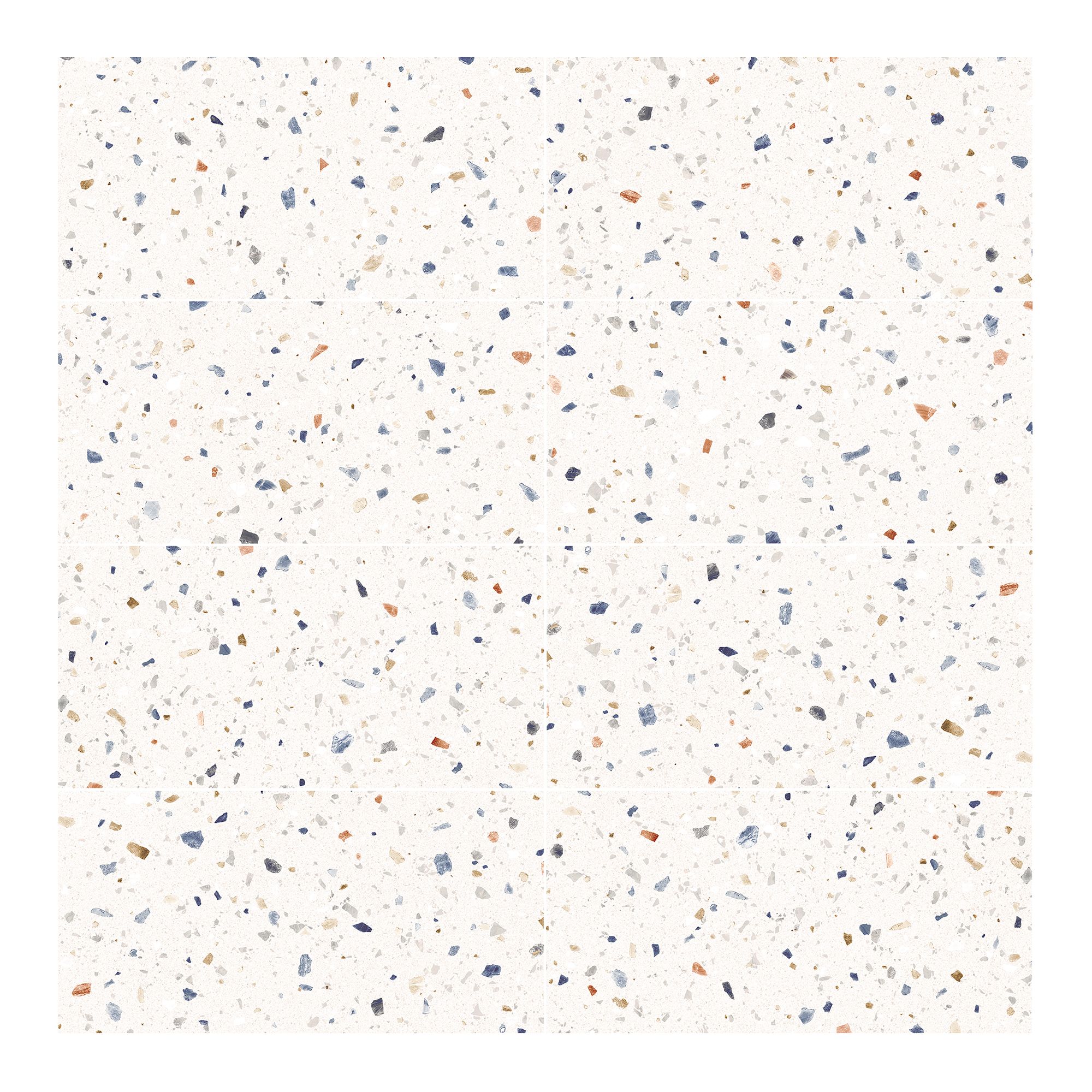 Naira White & Multicolour Satin Terrazzo Stone effect Ceramic Indoor Wall tile, Pack of 7, (L)598mm (W)298mm