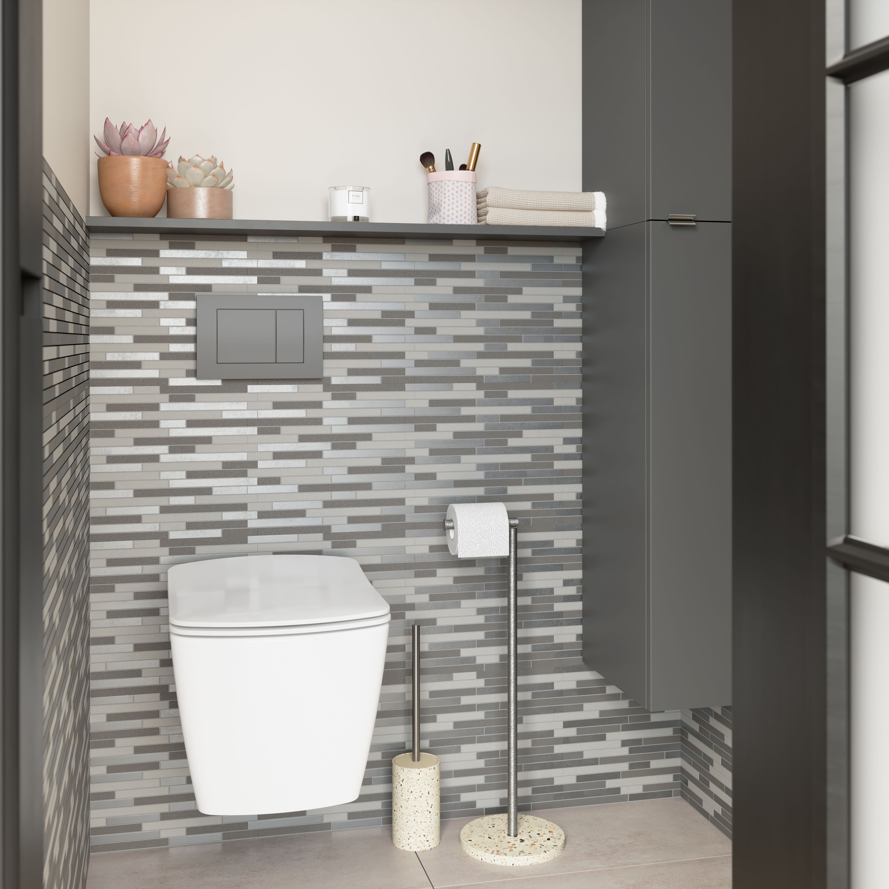 Naplo Grey Matt Metal effect Aluminium Mosaic tile, (L)304mm (W)300mm