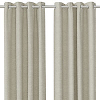 Napour Beige Plain Lined Eyelet Curtain (W)228cm (L)228cm, Pair
