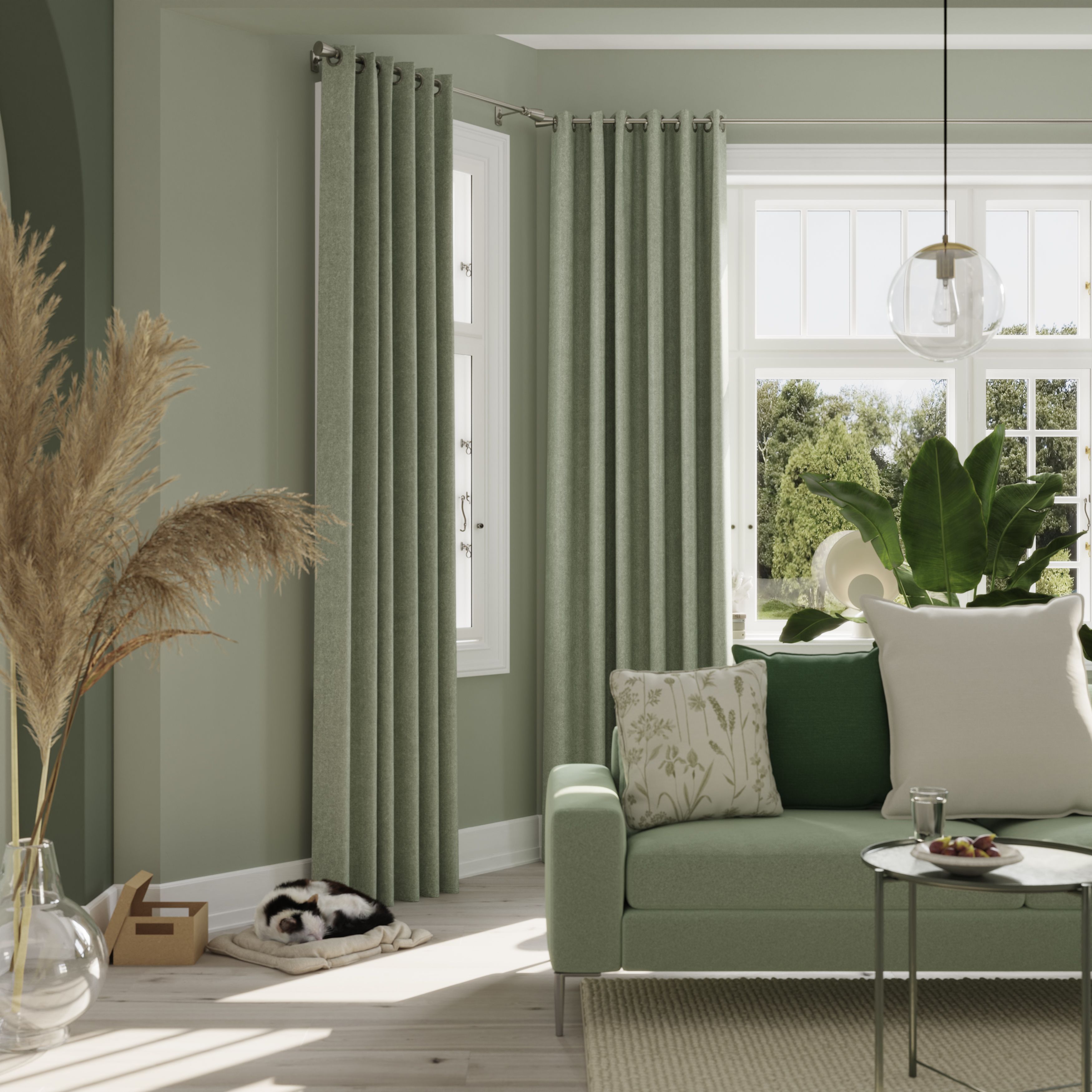 Napour Light green Plain Lined Eyelet Curtain (W)228cm (L)228cm, Pair