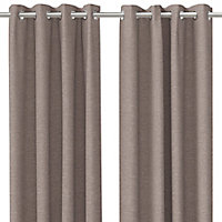 Napour Taupe Plain Lined Eyelet Curtain (W)228cm (L)228cm, Pair