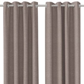 Napour Taupe Plain Lined Eyelet Curtain (W)228cm (L)228cm, Pair