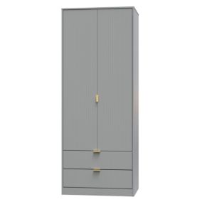 Nashville Ready assembled Contemporary Grey 2 Drawer Tall Double Wardrobe (H)1960mm (W)740mm (D)520mm