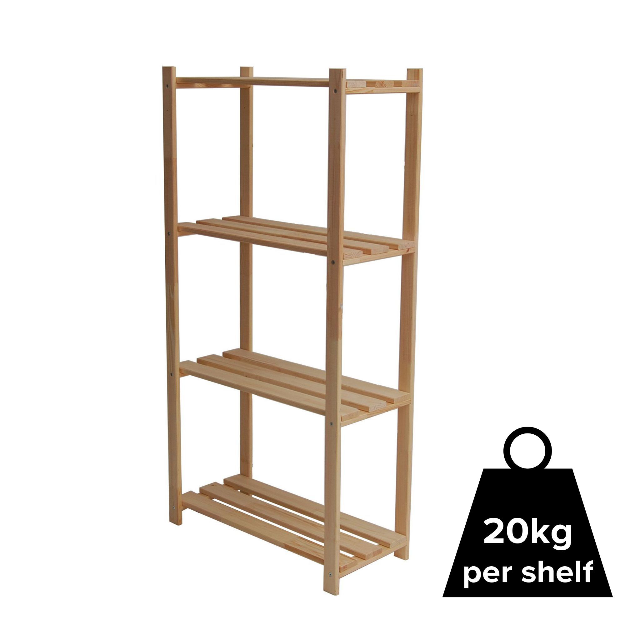 Natural 4 shelf Wood Shelving unit (H)1300mm (W)650mm