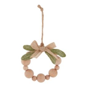 Natural Beads with leaf Metal & wood Round Hanging decoration (D) 100mm