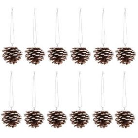 Natural Glitter effect Pine cone Decoration, Pack of 12