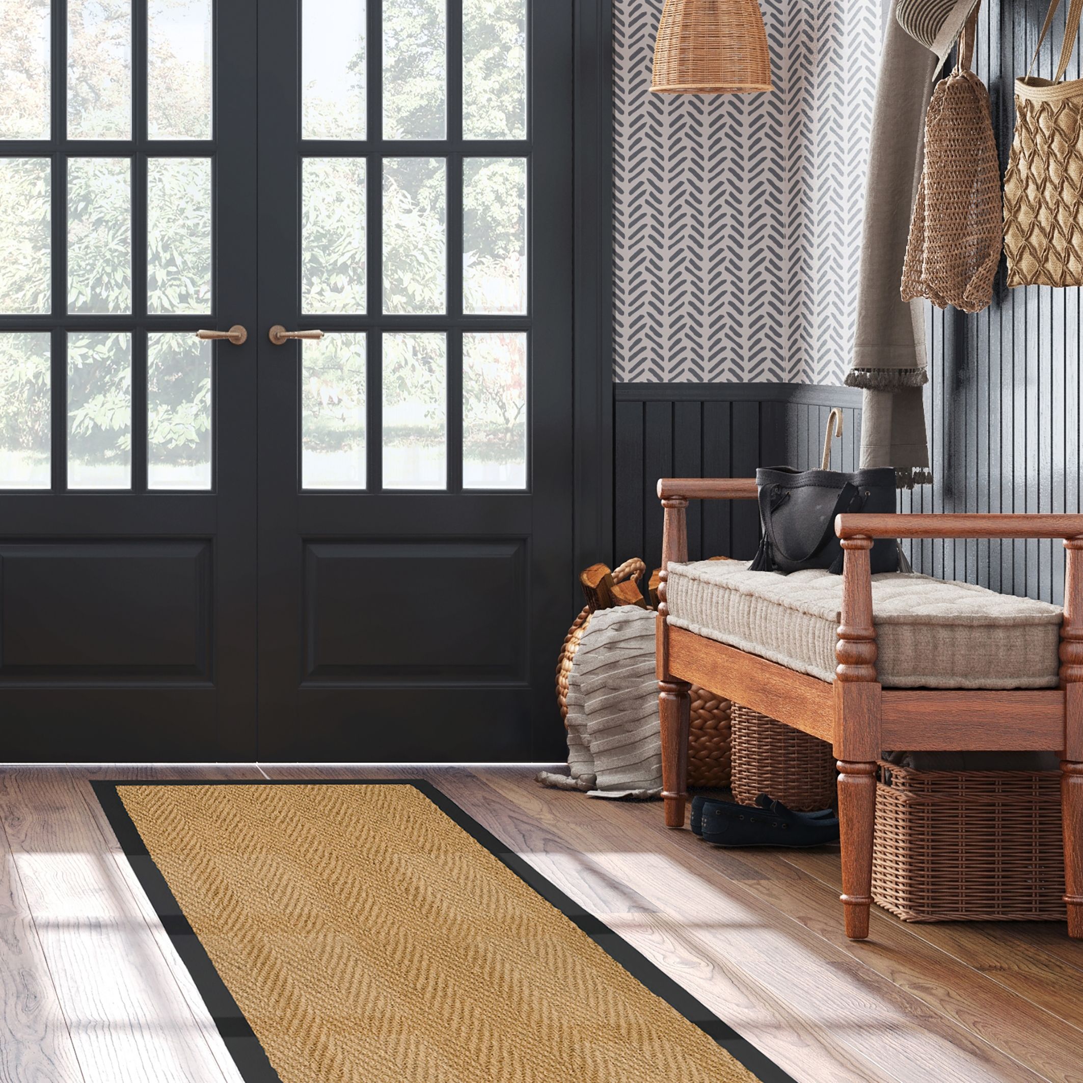 Natural Herringbone Woven effect Large Runner, (L)180cm x (W)60cm
