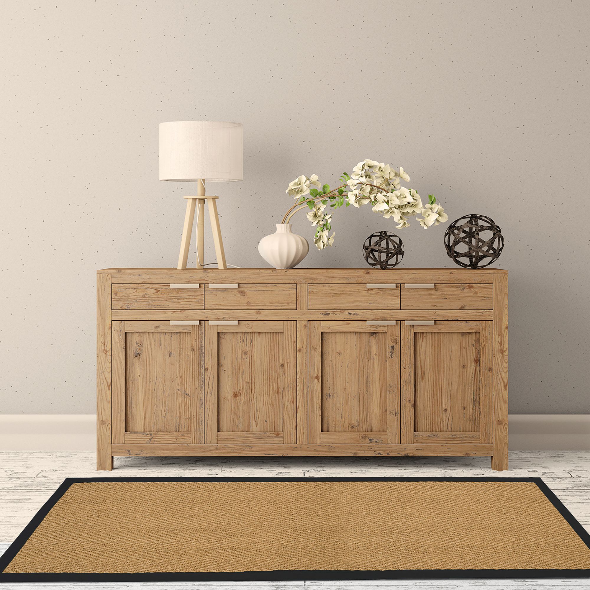Natural Herringbone Woven effect Large Runner, (L)180cm x (W)60cm