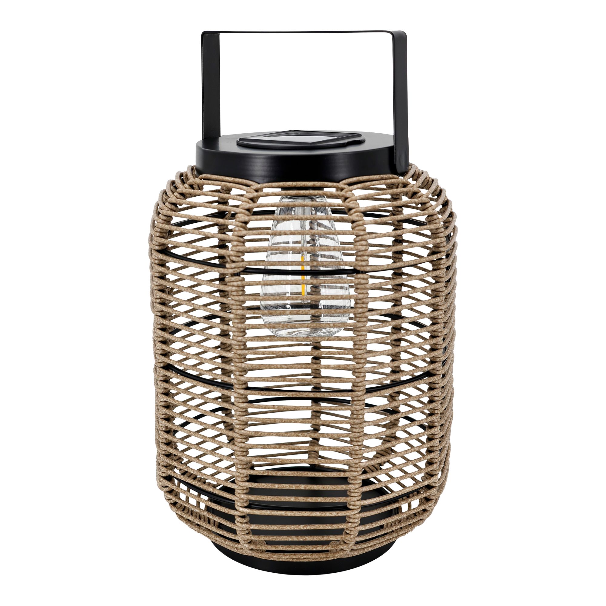 Natural Rattan effect Round Solar-powered Integrated LED Outdoor Lantern