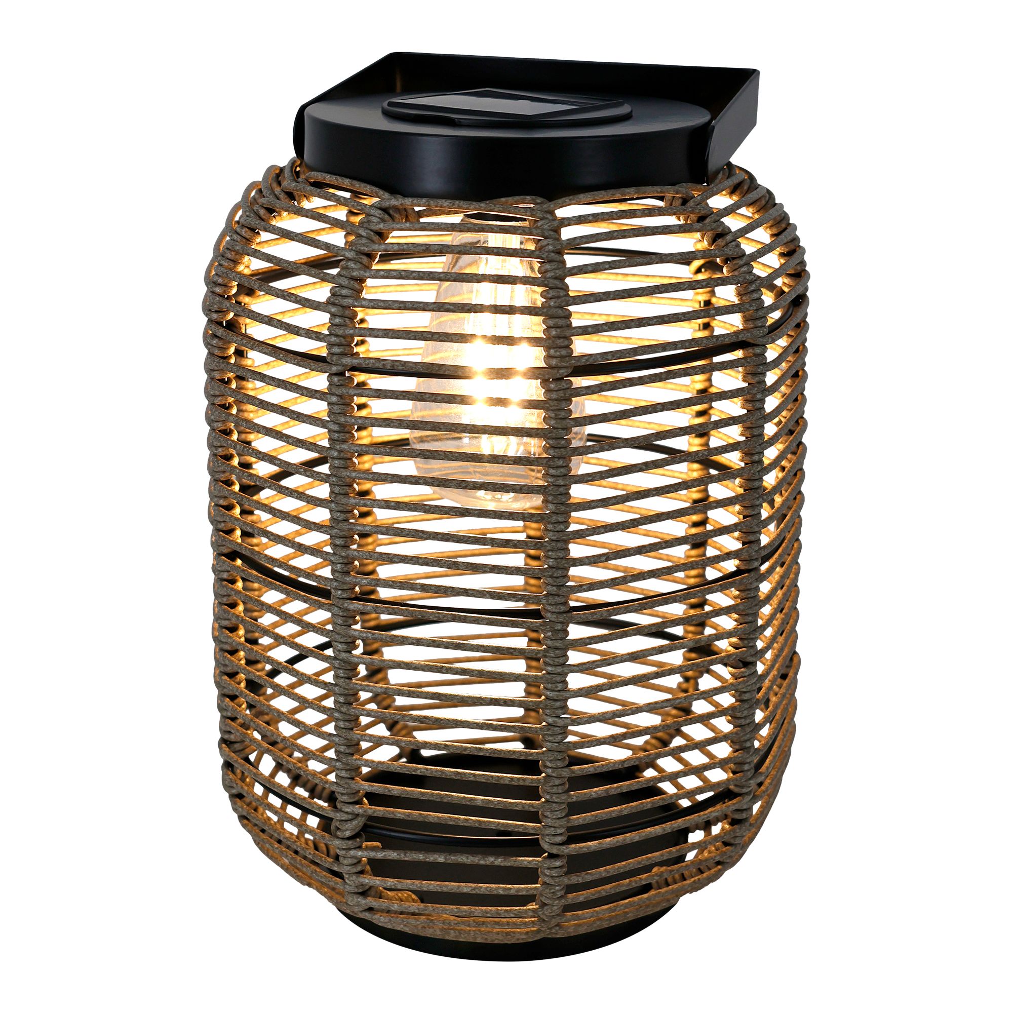 Natural Rattan effect Round Solar-powered Integrated LED Outdoor Lantern