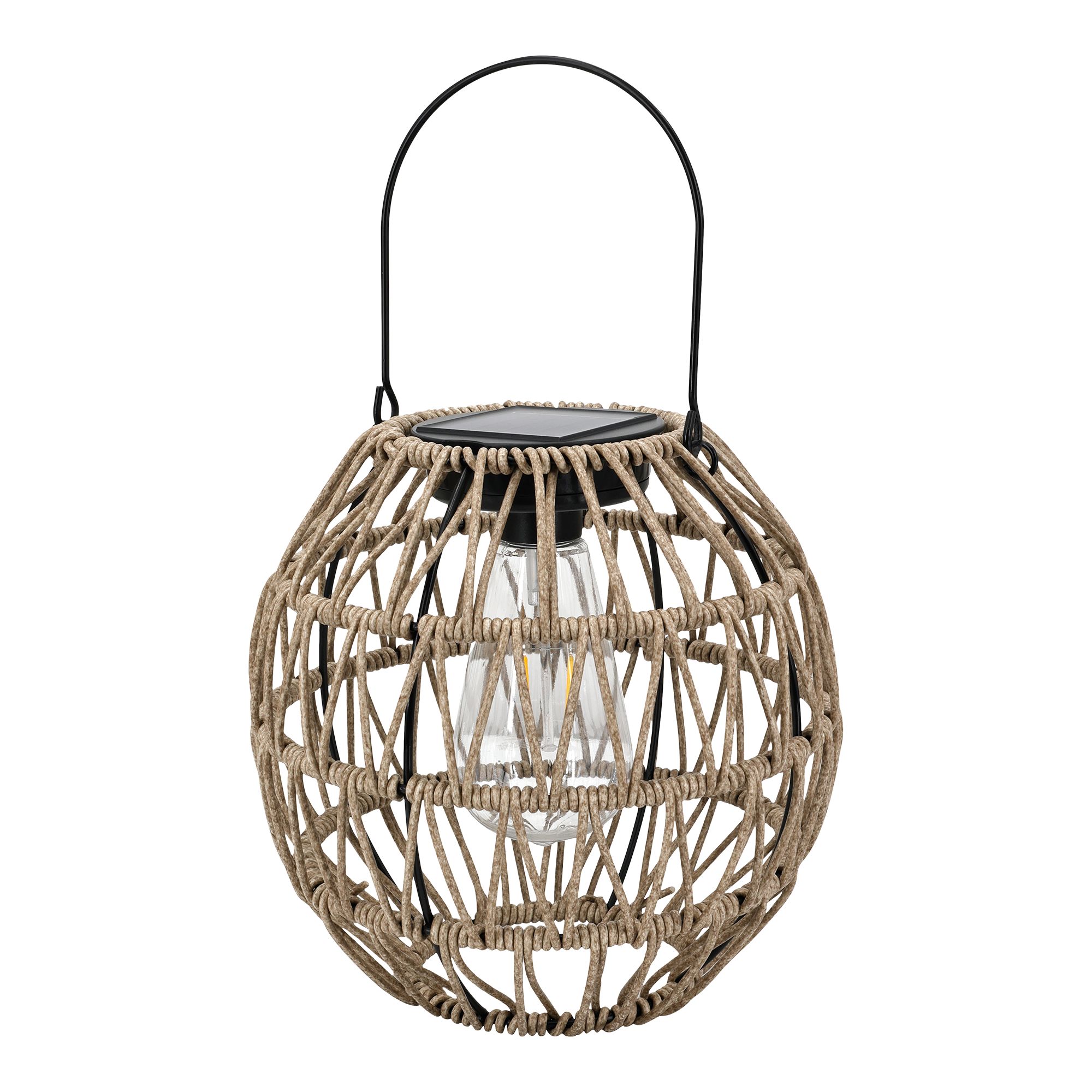Natural Rattan effect Round Solar-powered Integrated LED Outdoor Lantern