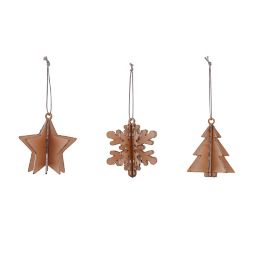 Natural Silver glitter effect Star, snowflake & tree Decoration, Set of 3