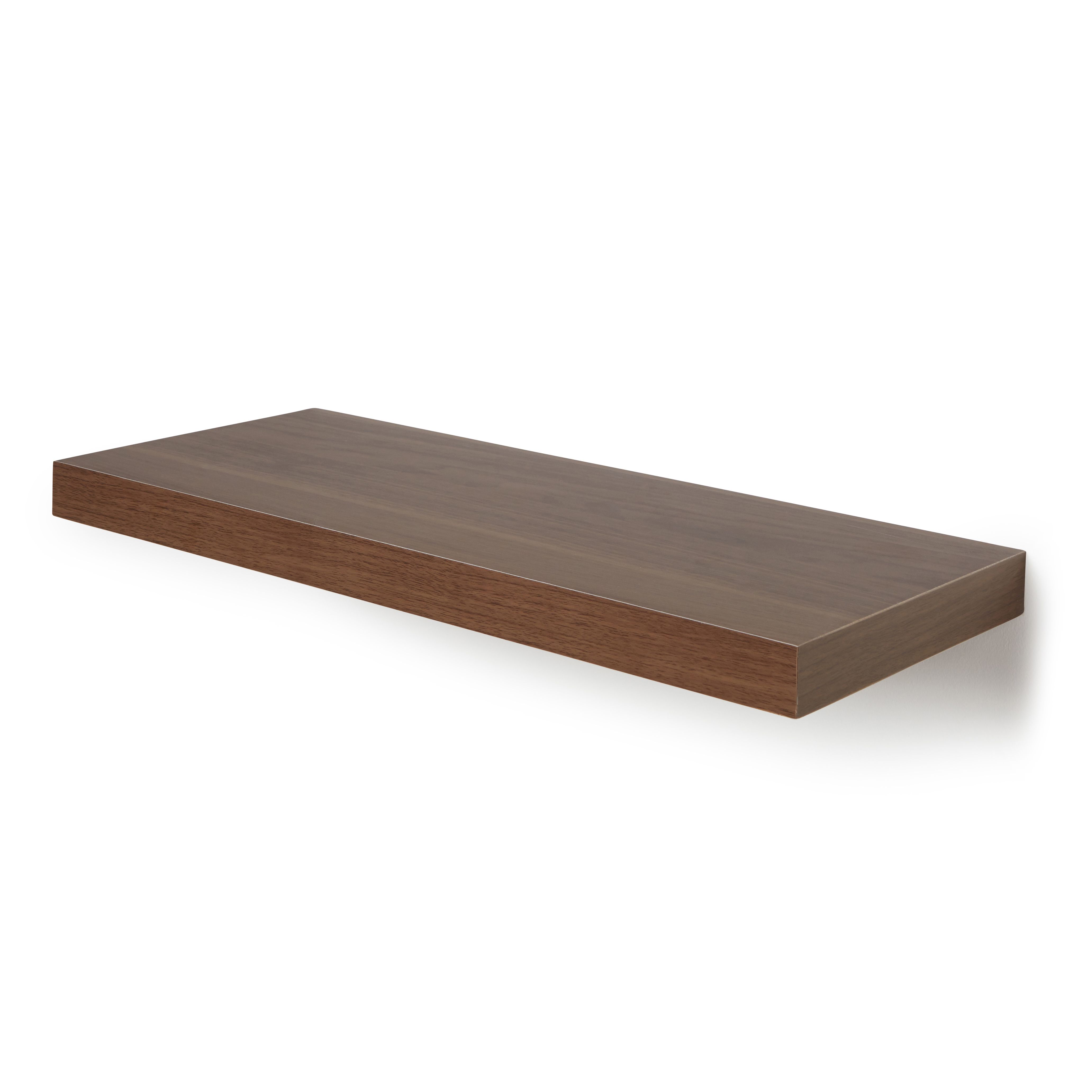 Natural Walnut Effect Floating Shelf L 602mm D 237mm Diy At B Q