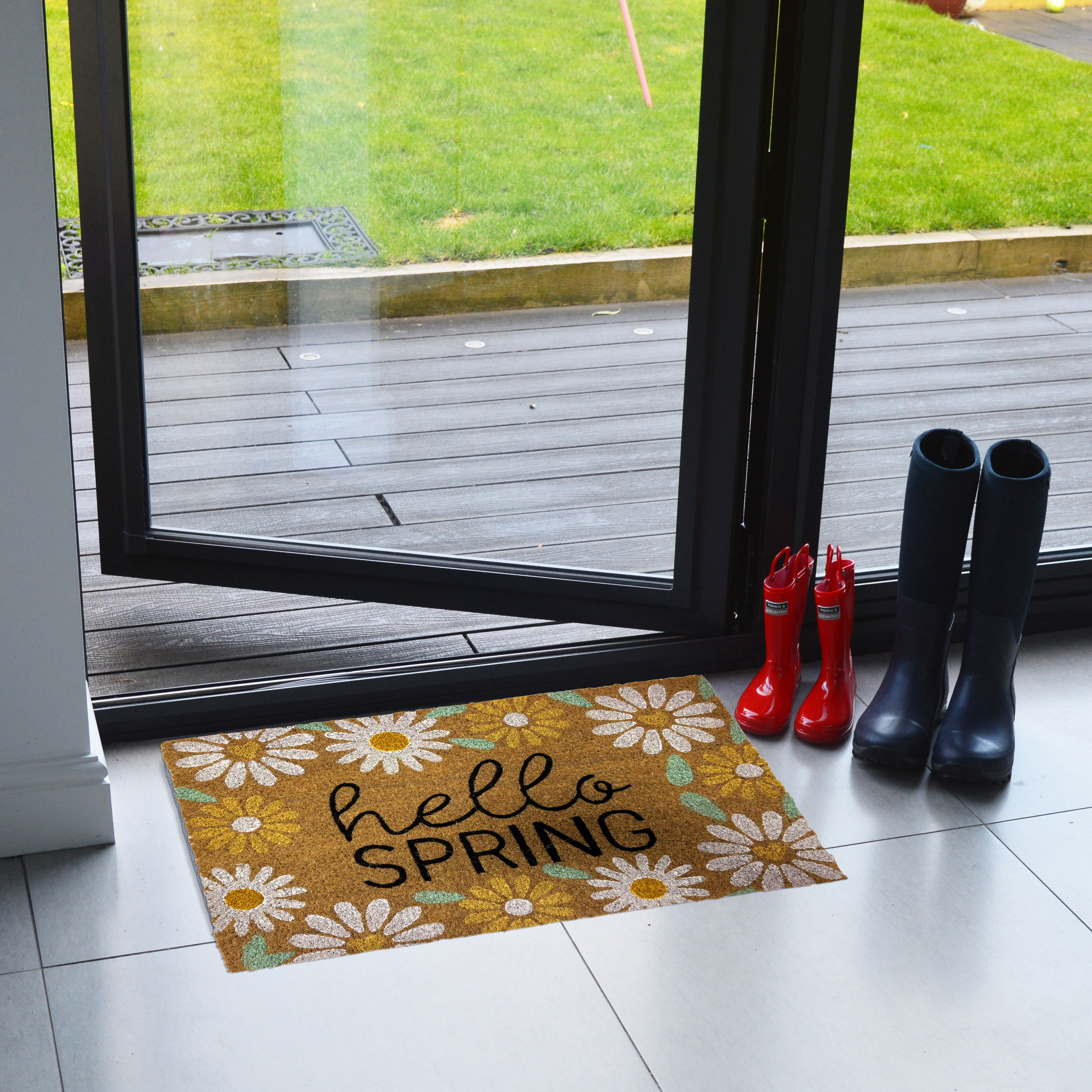 Natural & White Hello Spring Daisies Rectangular Door mat, 57cm x 40cm