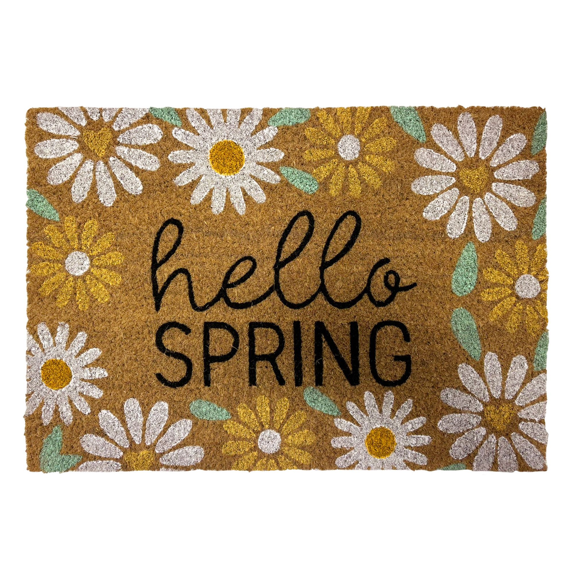 Natural & White Hello Spring Daisies Rectangular Door mat, 57cm x 40cm