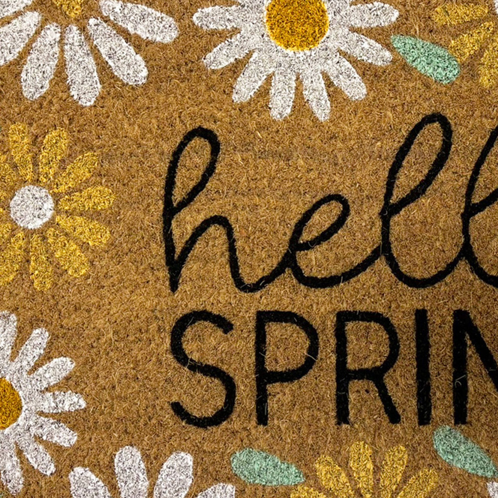Natural & White Hello Spring Daisies Rectangular Door mat, 57cm x 40cm