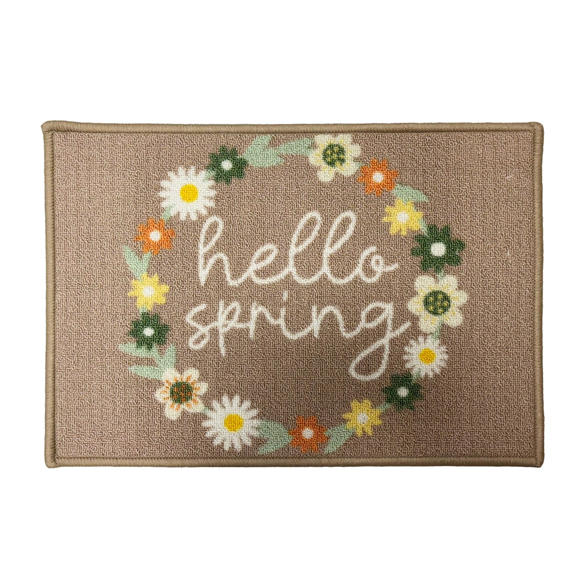 Natural & White Hello Spring Wreath Rectangular Door mat, 57cm x 40cm
