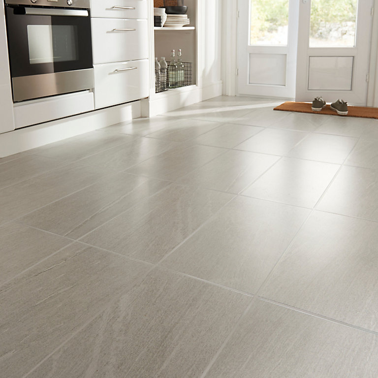 Natural White Satin Stone Effect, Slate Effect Laminate Flooring Kitchen