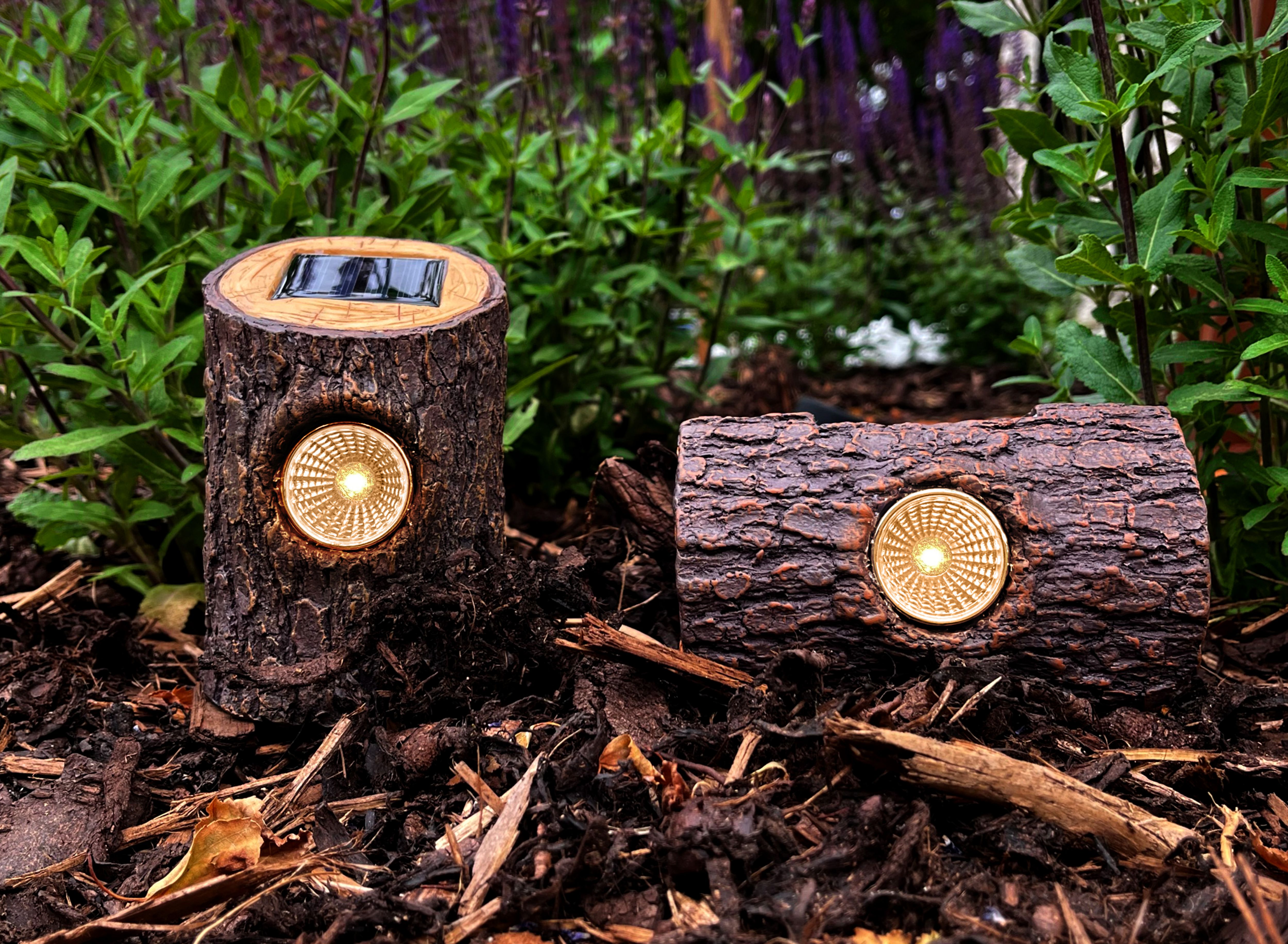 Natural wood effect Log Solar-powered Integrated LED Outdoor Decorative ...