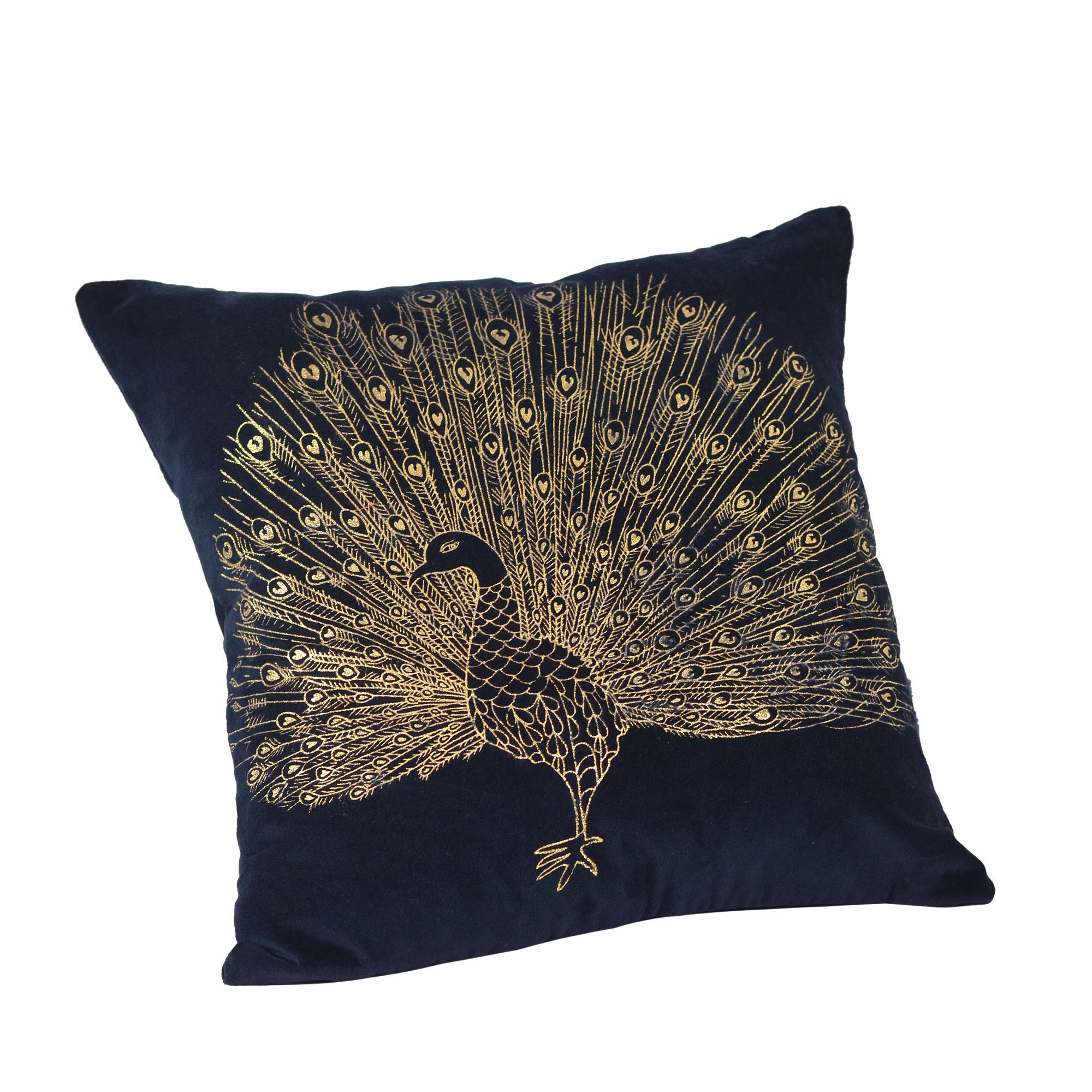 Navy blue Peacock Indoor Cushion (L)45cm x (W)45cm