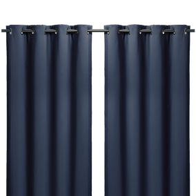 Navy Plain Blackout & thermal Eyelet Curtain (W)167cm (L)228cm, Pair