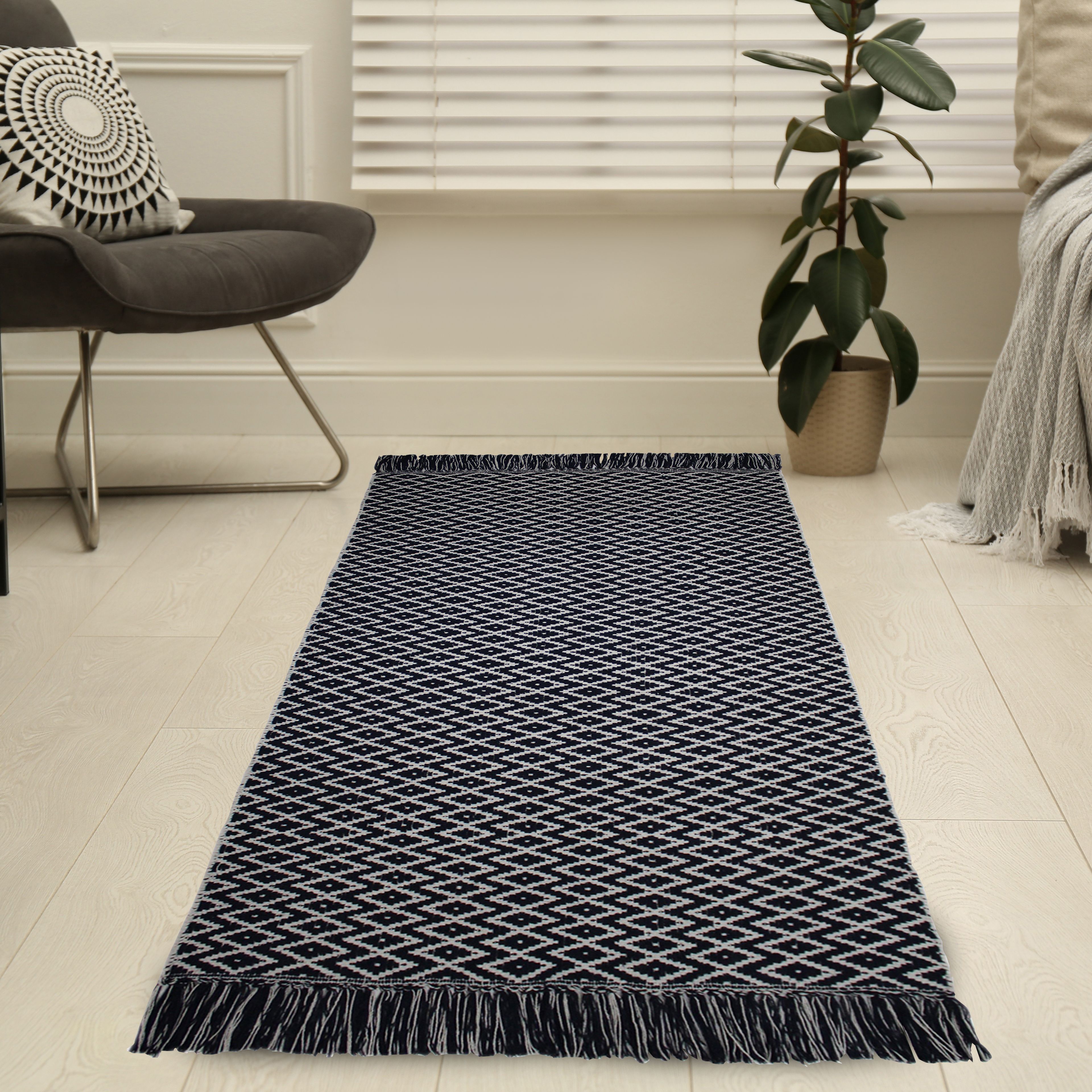 Navy & white Chevron Small Runner, (L)150cm x (W)80cm