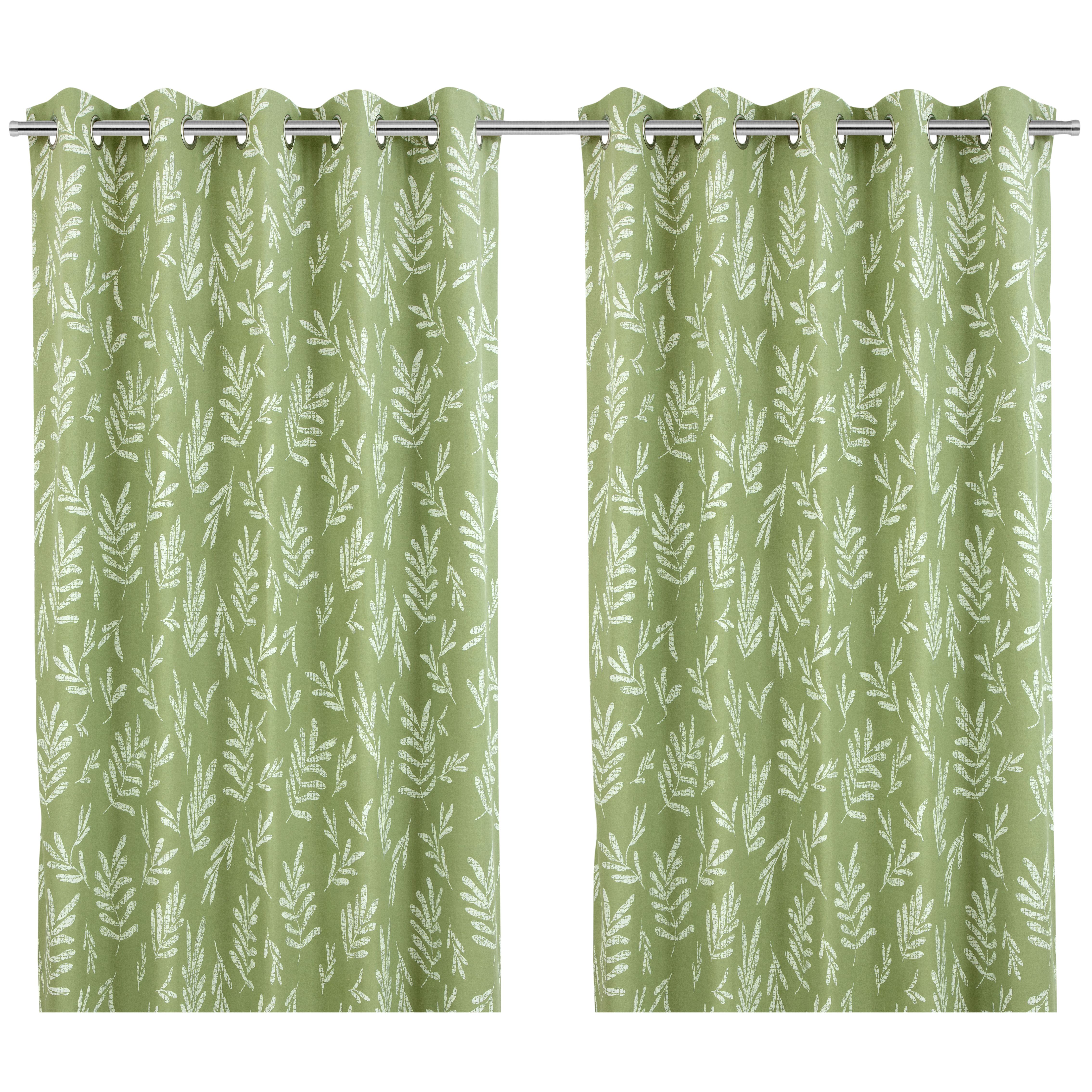 Nedin Light green Printed leaves Lined Eyelet Curtain (W)117cm (L)137cm, Pair