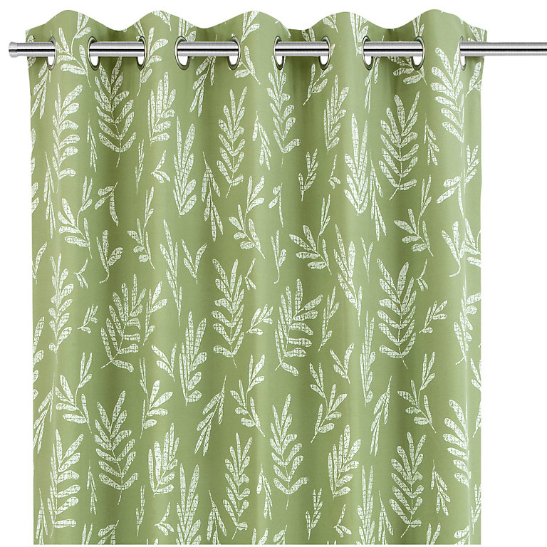 Printed Leaves Lined Eyelet Curtain