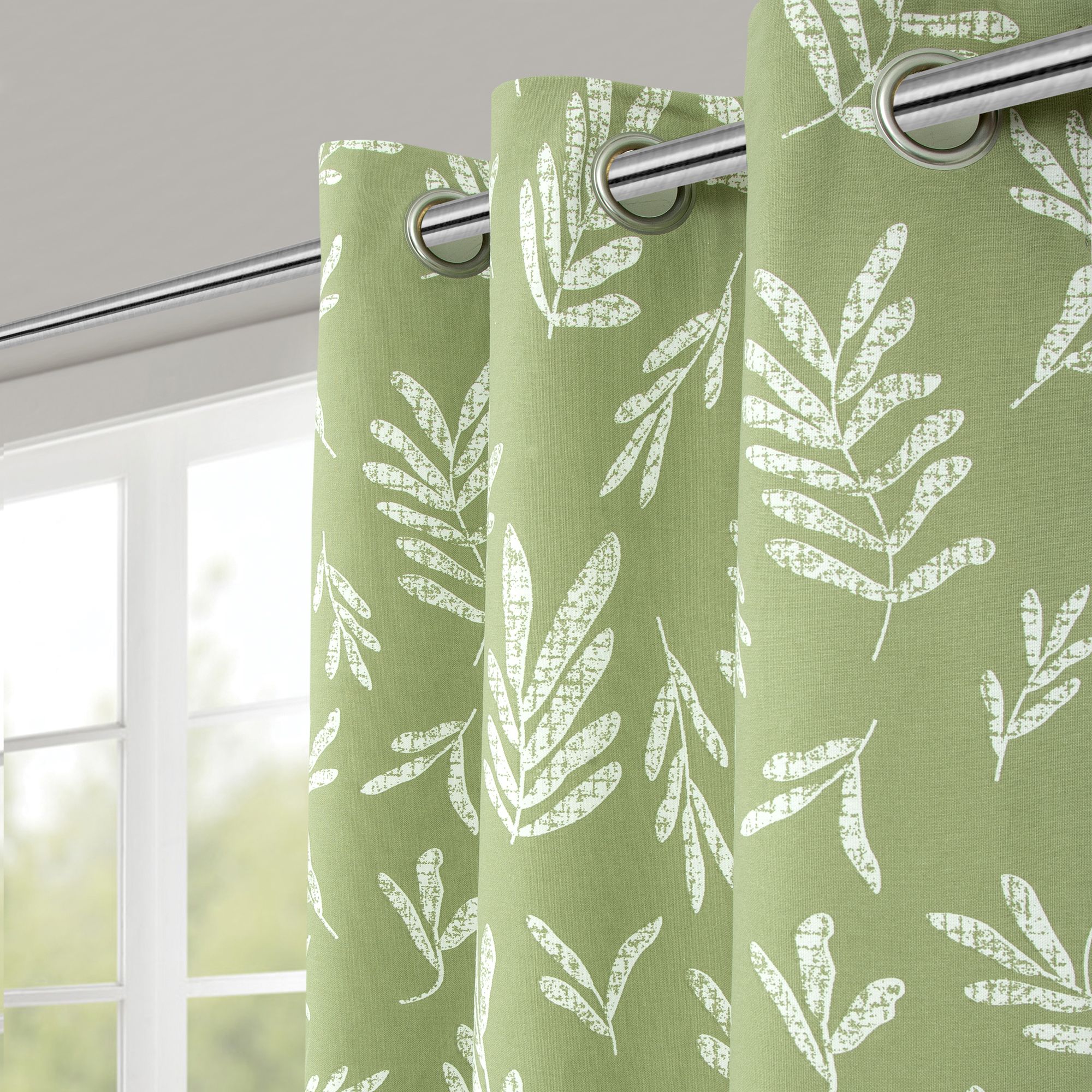 Nedin Light green Printed leaves Lined Eyelet Curtain W 228cm L 228cm Pair