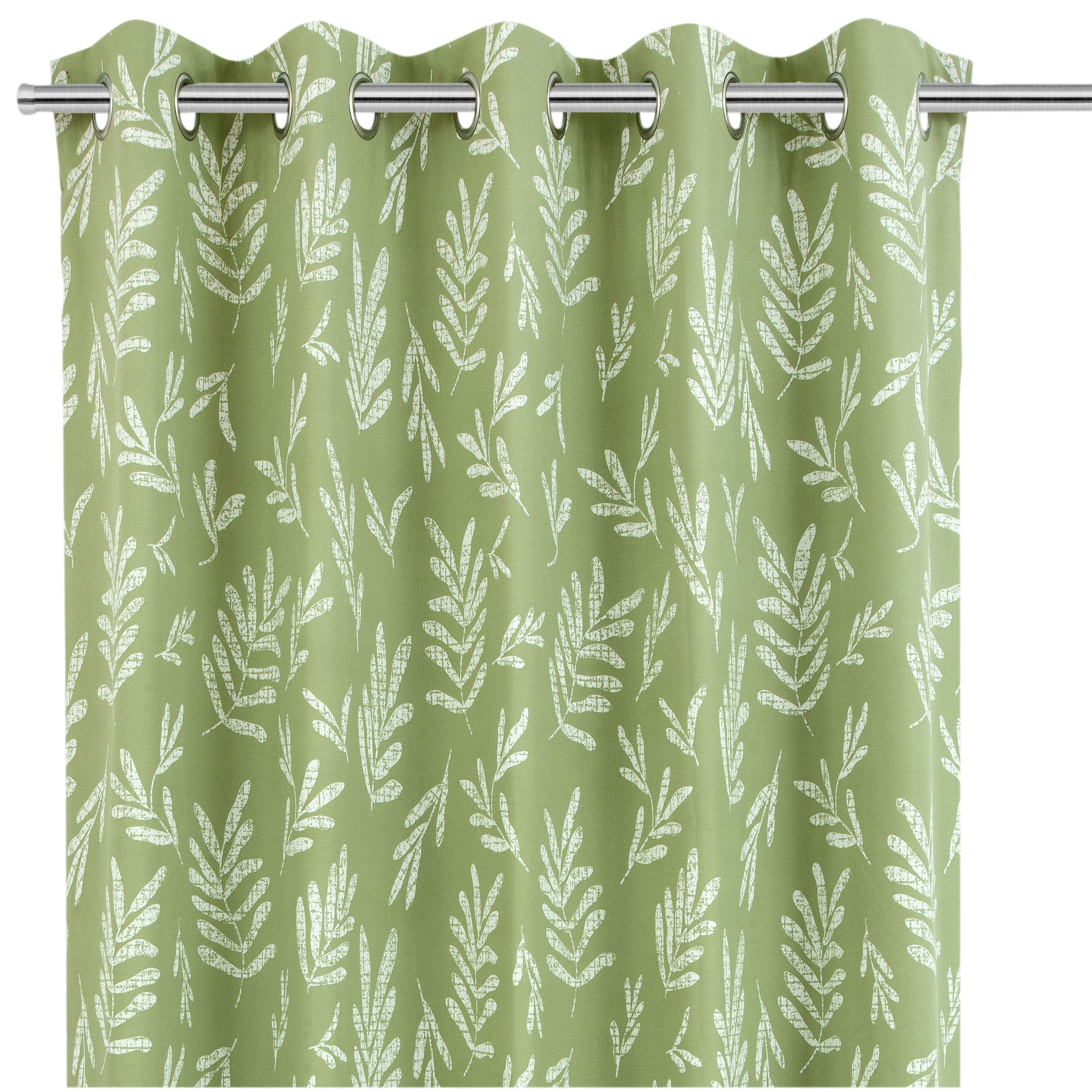 Nedin Light green Printed leaves Lined Eyelet Curtain (W)228cm (L)228cm, Pair