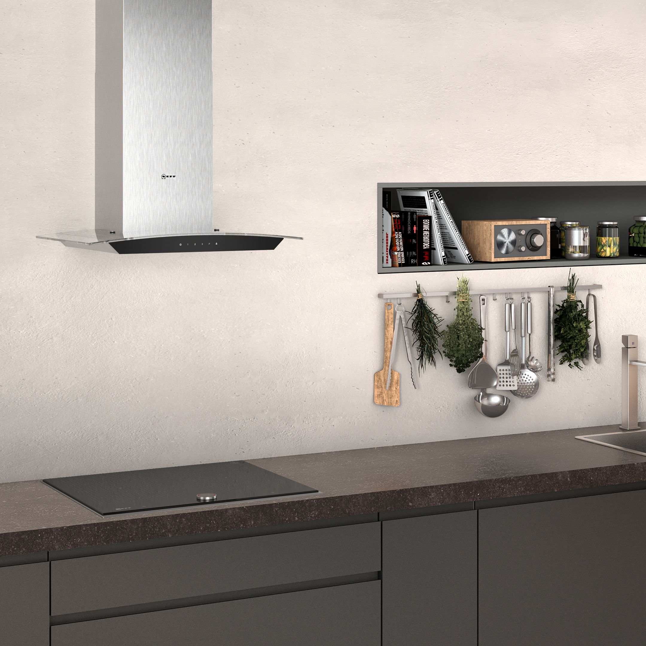 NEFF N50 D64AFM1N0B Stainless steel Curved Cooker hood (W)60cm