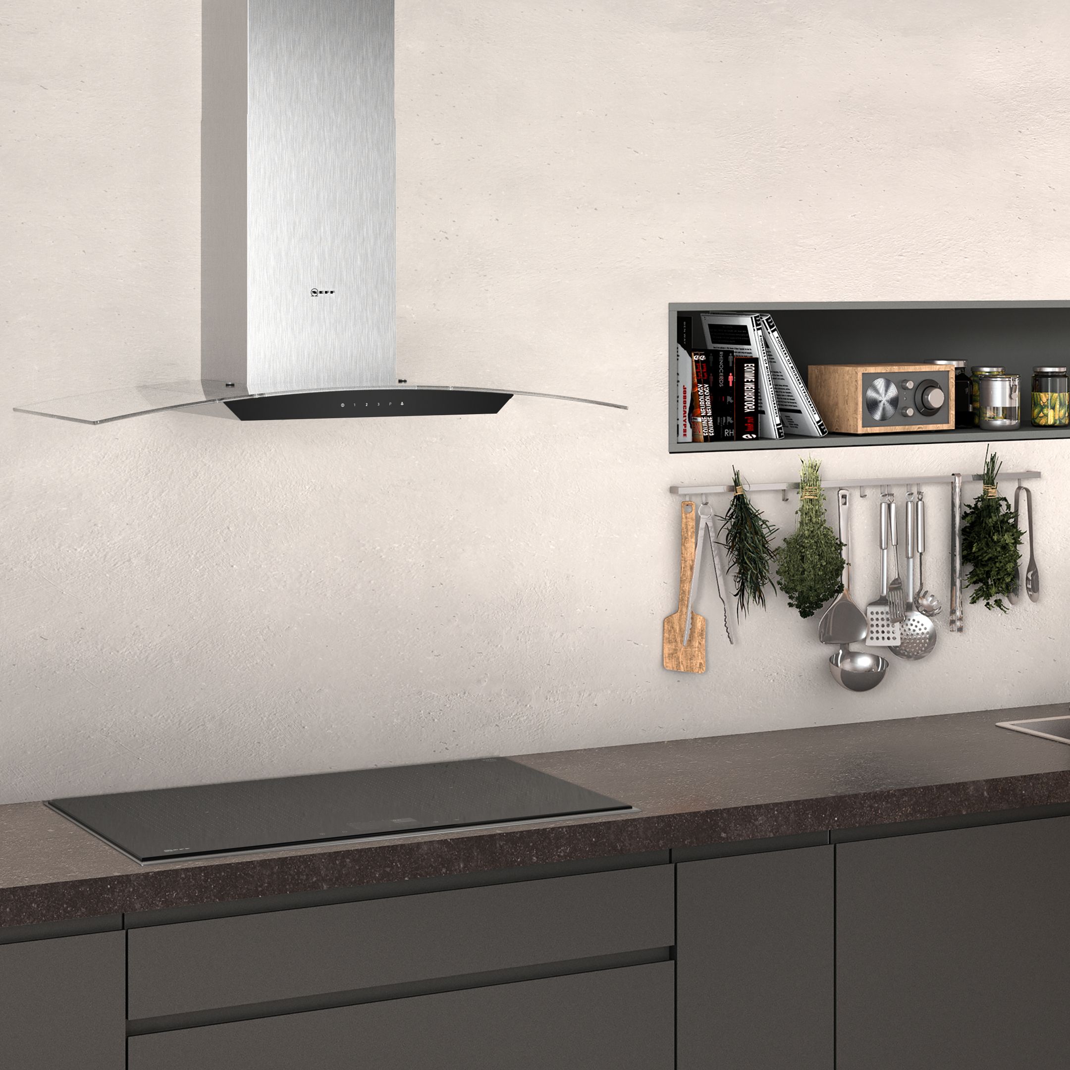 NEFF N50 D94AFM1N0B Stainless steel Curved Cooker hood (W)90cm