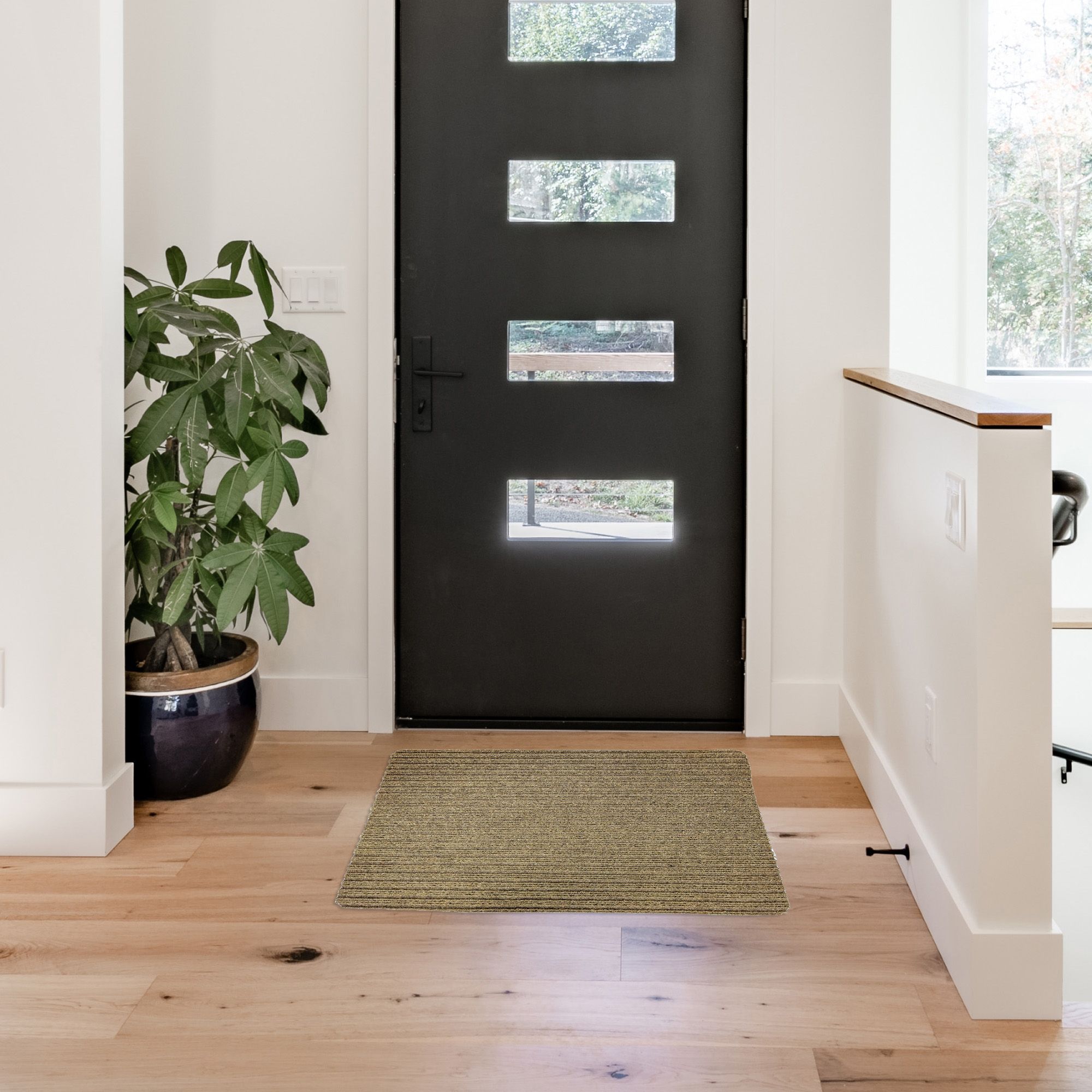 Neutral Stiped Rectangular Door mat, 66cm x 80cm