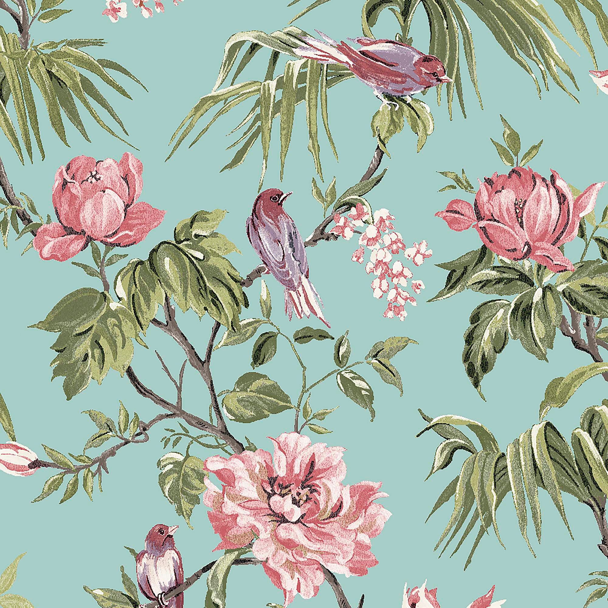 Next Birds & blooms Duck egg Floral Smooth Wallpaper