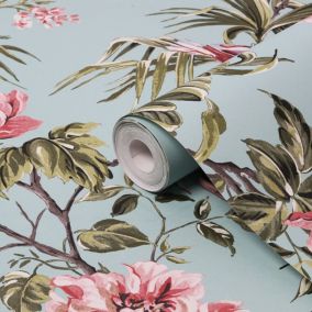 Next Birds & blooms Duck egg Floral Smooth Wallpaper