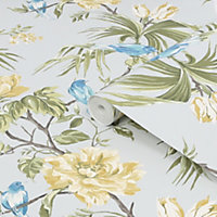 Next Birds & blooms Grey Floral Smooth Wallpaper