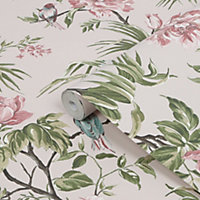 Next Birds & blooms Mauve Floral Smooth Wallpaper