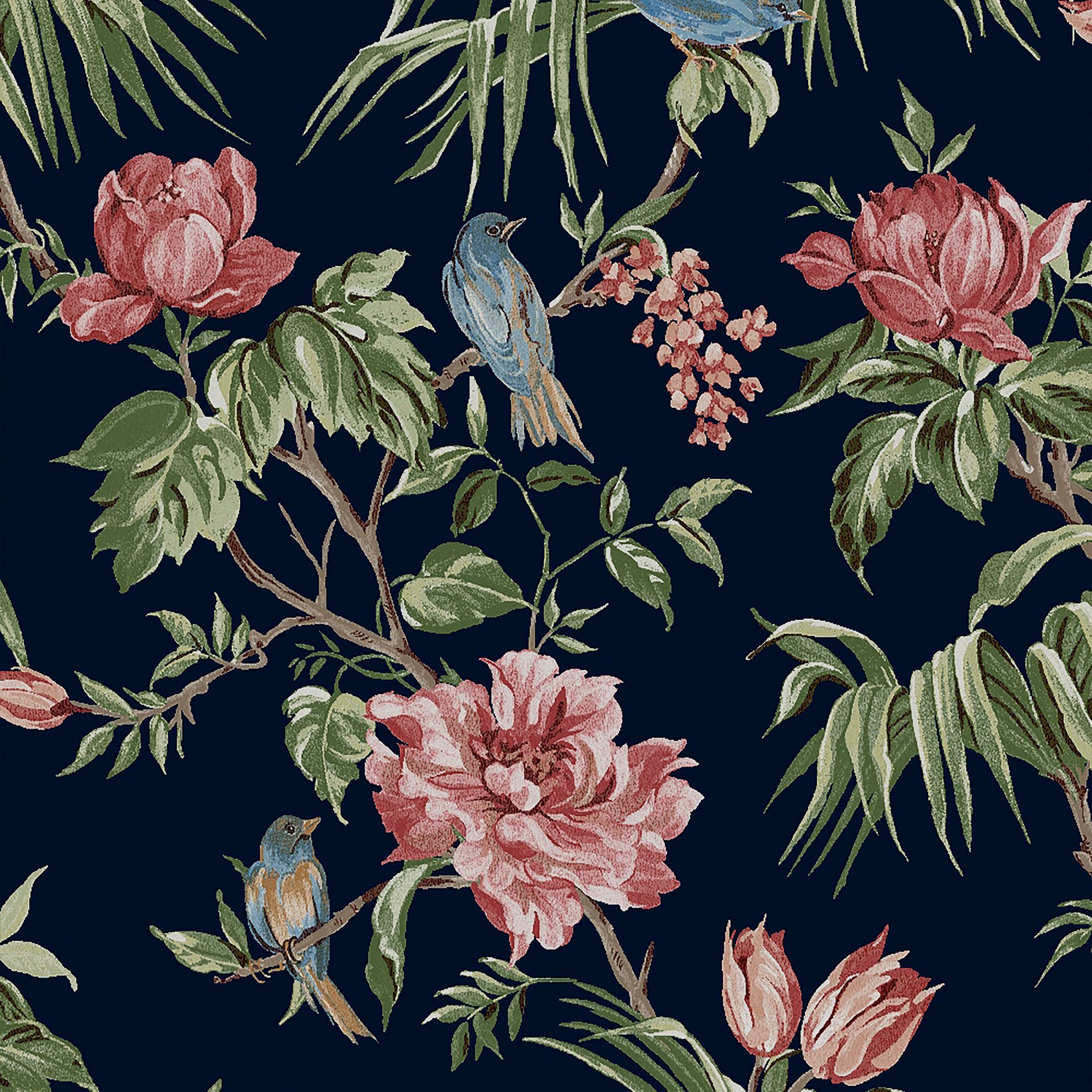 Next Birds & blooms Navy Floral Smooth Wallpaper Sample
