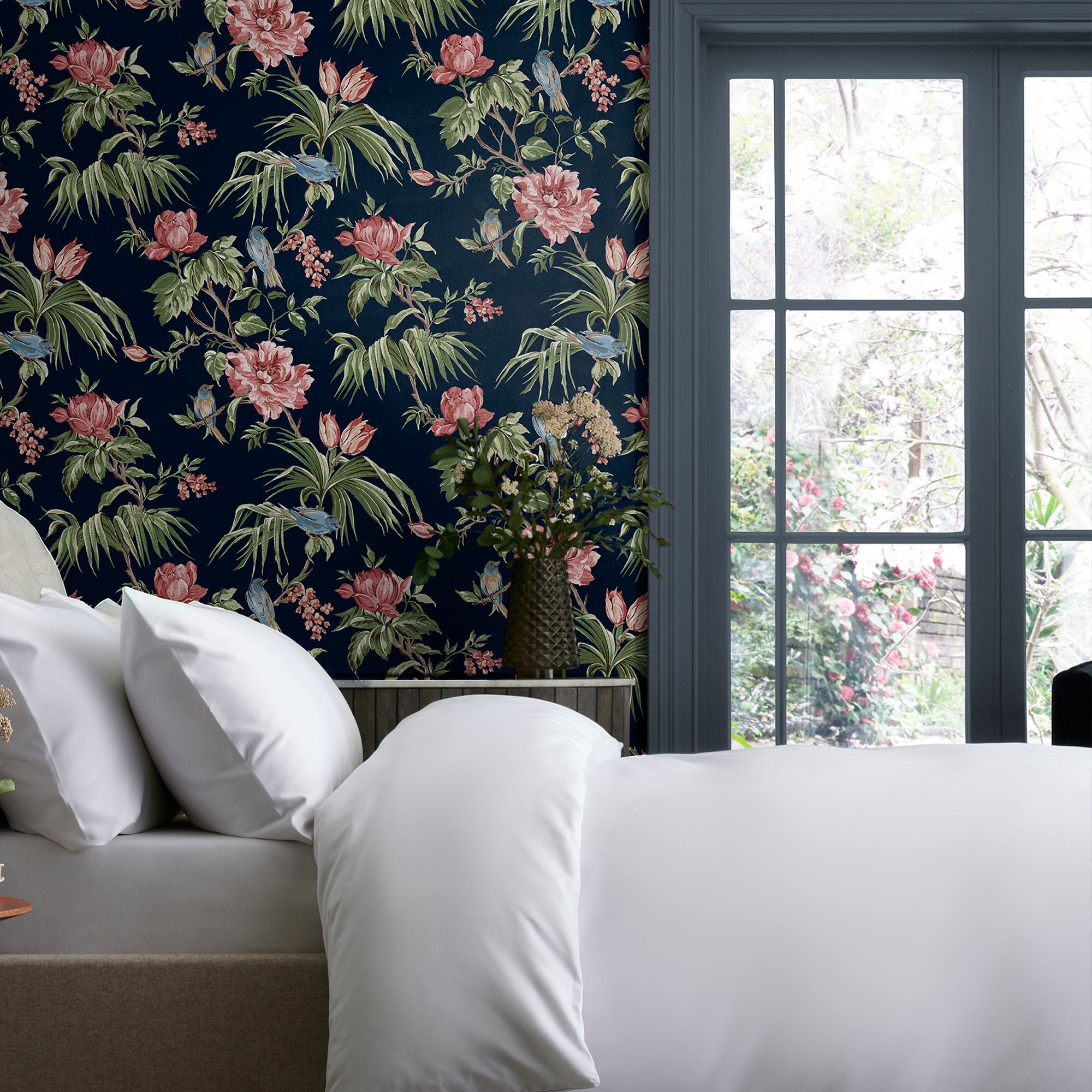 Next Birds & blooms Navy Floral Smooth Wallpaper