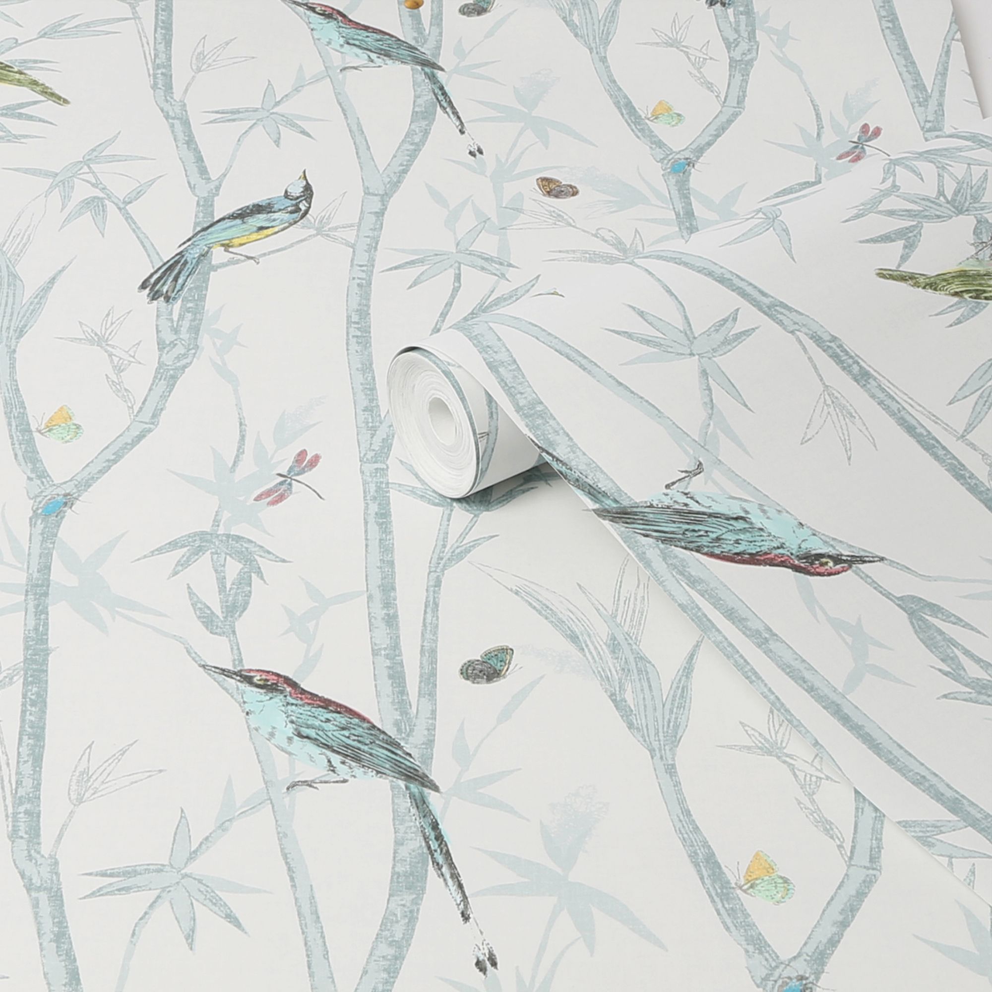 Next Chinoiserie bird trail Duck egg Smooth Wallpaper Sample