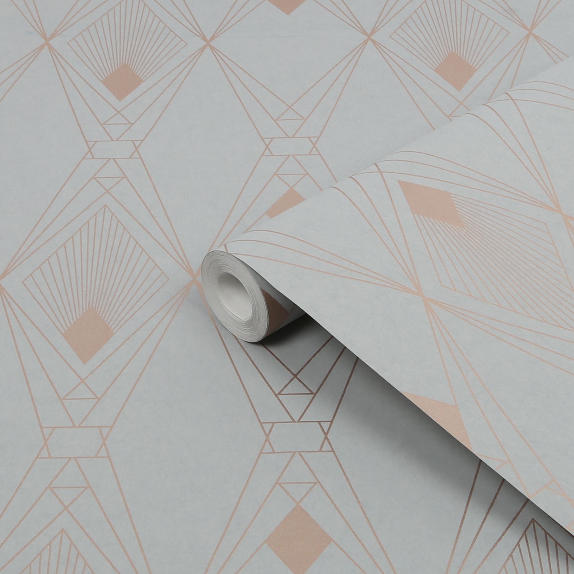 Next Deco geometric Grey Metallic effect Smooth Wallpaper Sample