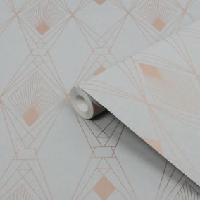 Next Deco geometric Grey Metallic effect Smooth Wallpaper