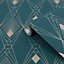 Next Deco geometric Teal Metallic effect Smooth Wallpaper