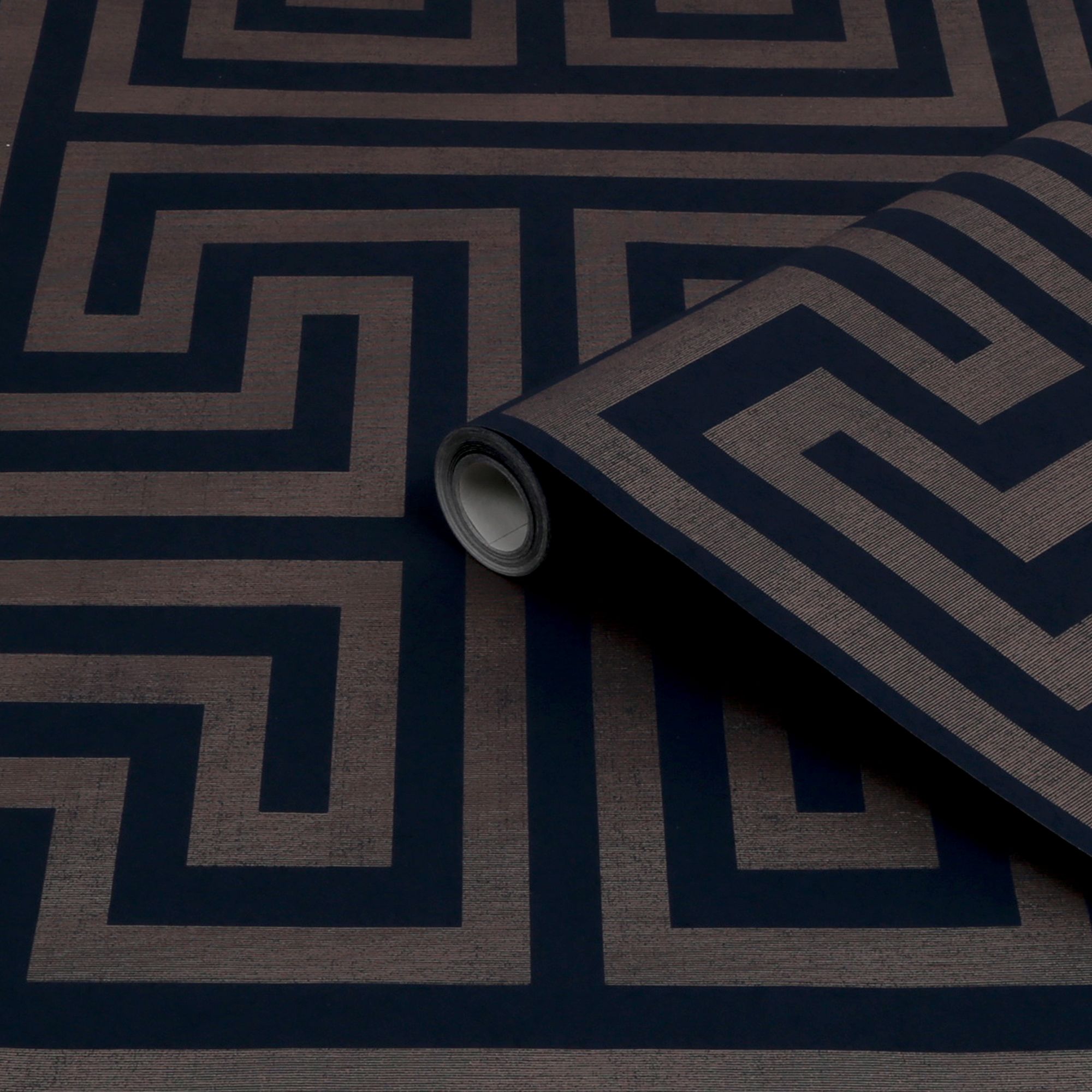 Next Greek key Navy Metallic effect Patterned Smooth Wallpaper Sample