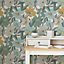 Next Hot House Floral Green, Blue & Yellow Smooth Wallpaper