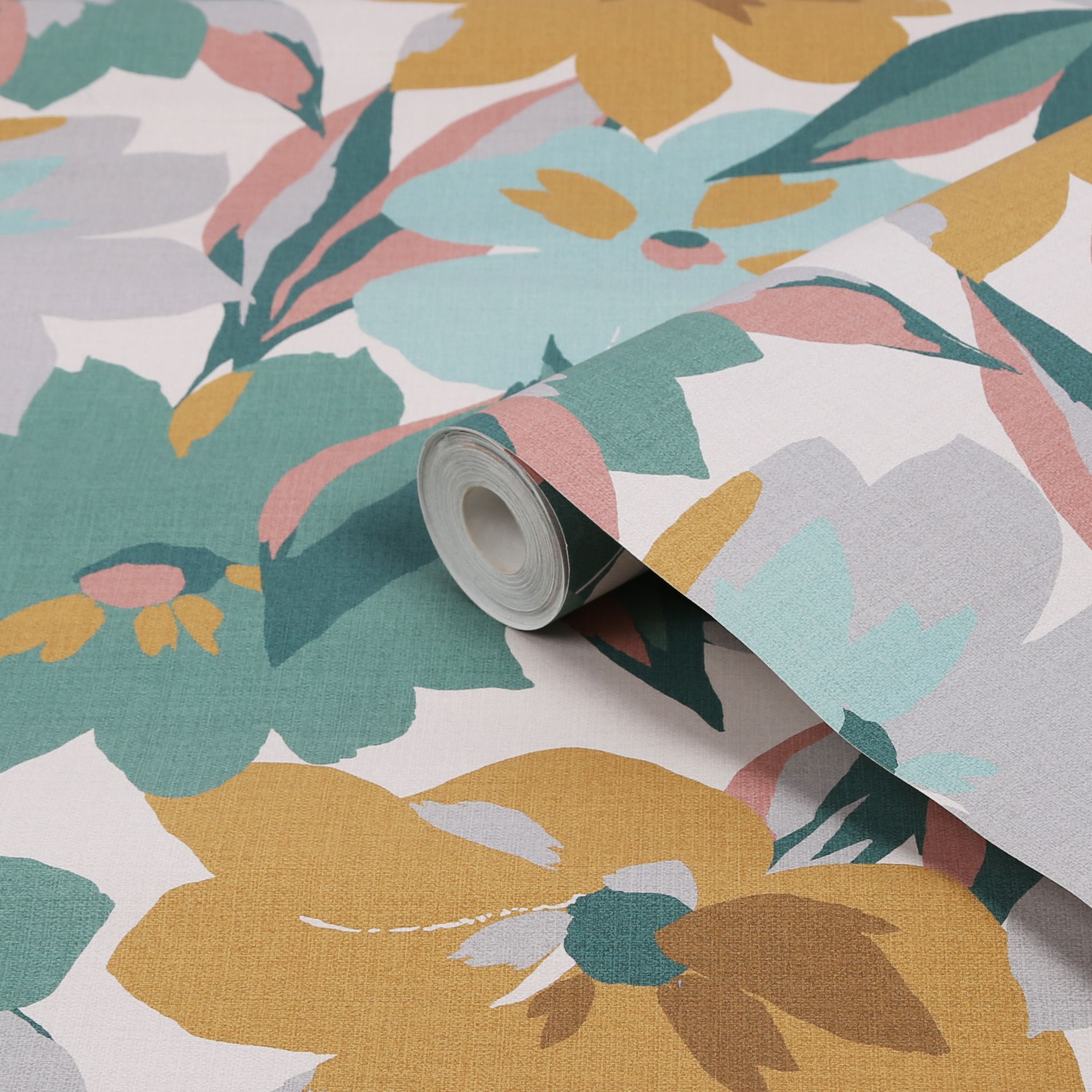 Next Hot House Floral Green, Blue & Yellow Smooth Wallpaper